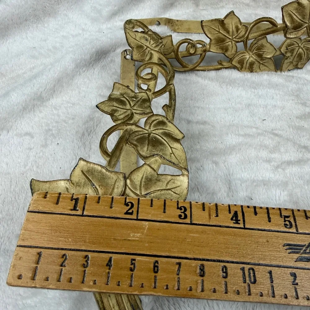 Vintage Aged Yellow Gold Patina Ivy Leaf Metal Curtain Tie Backs Holdbacks Pair